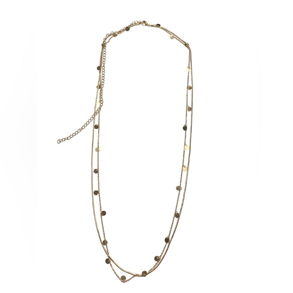 Long layered gold necklace